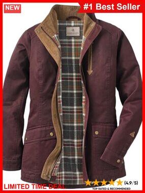 Waxed Cotton Flannel Lined Shirt Jacket Long Sleeve Corduroy Accents